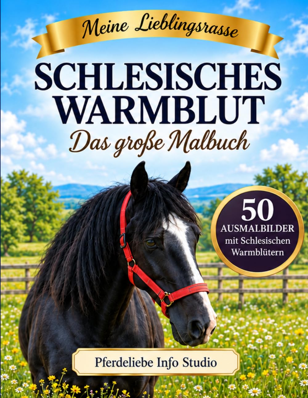 Schlesisches Warmblut Malbuch mit 50 Pferdemotiven zum Ausmalen