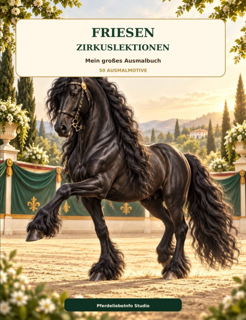 Cover des Buches Friesen Zirkuslektionen mit einem schwarzen Friesenpferd