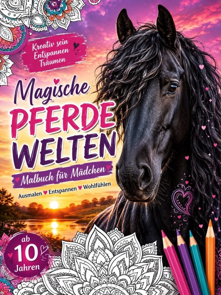 Magische Pferdewelten – Malbuch für Mädchen ab 10 Jahren mit Friesen und wunderschönen Pferdemotiven