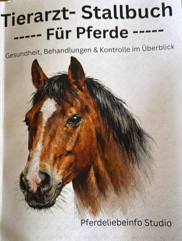 Tierarzt-Stallbuch für Pferde mit Pferdeportrait auf dem Cover
